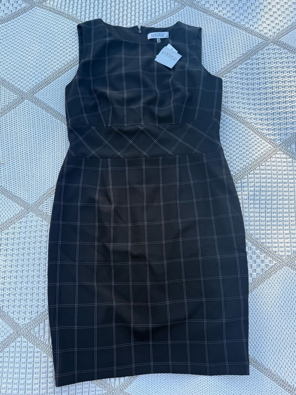 Kasper Black Windowpane Midi Sheath Dress
